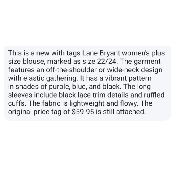 NWT🔥 Lane Bryant Plus Size 22/24 Purple Black Off The Shoulder Blouse - Picture 6 of 8